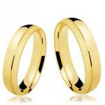 Par de Alianças Ouro 18K Abaulada 6MM Friso no Canto Jateada - 12 Gramas
