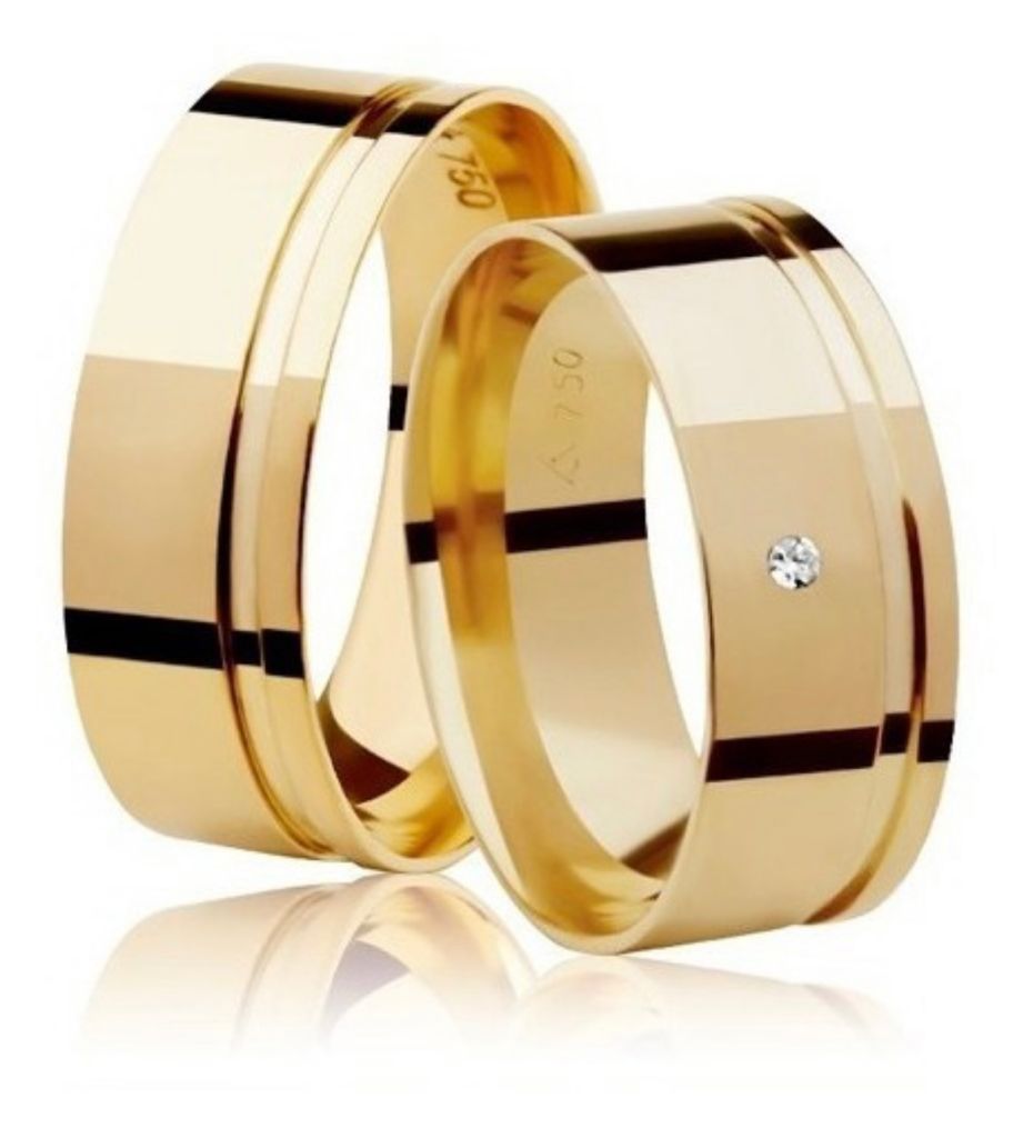 mod-ouro-reta-8mm.jpg Par de Alianças Ouro 18k Reta 8MM Friso no Canto e Pedra 16 Gramas - Imagem 1