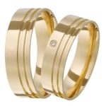 Par de Alianças Ouro 18K Reta 7MM dois Frisos e Pedra e 14 Gramas