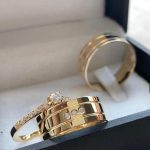 Par de Alianças de Moedas Antigas Reta 7MM dois Frisos e Três Pedras